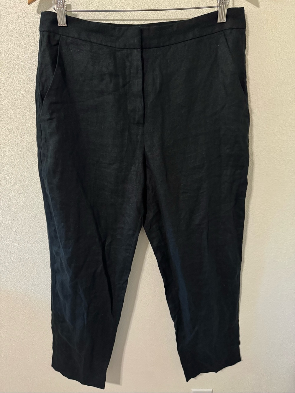 Banana Republic Linen Straight Tapered Pants Black Minimalist Pockets-10